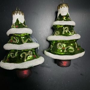 Glass Vintage Pair Of Decorated Christmas Trees 4” By G&D Presents Xmas Tree